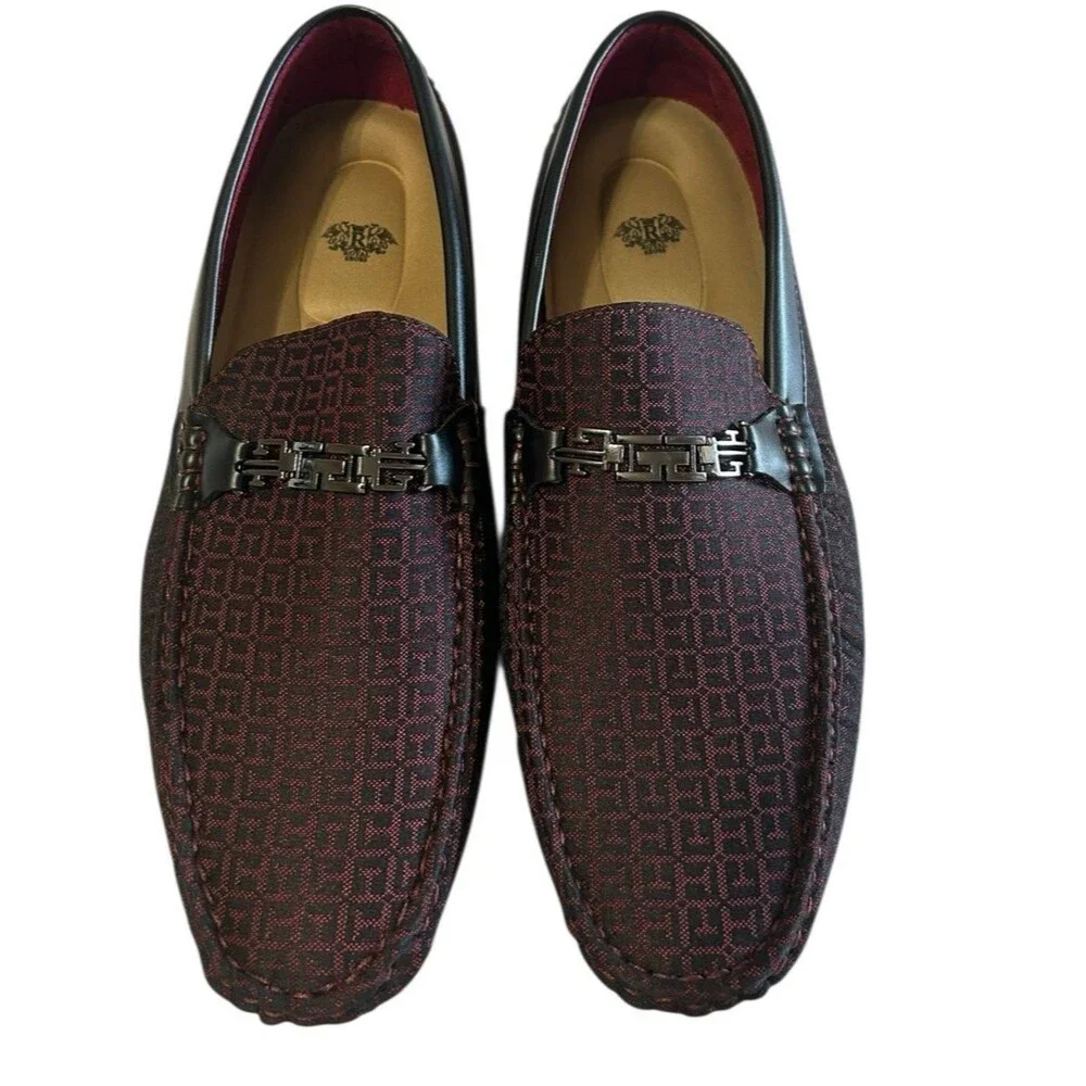Royal Shoes Mens  Loafer Moccasin Driving Burgundy Black Geo Casual Size 12